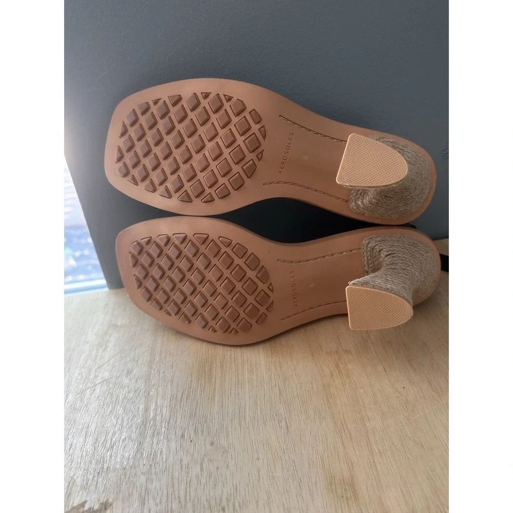 AEROSOLES Women's Size 8 Black Calico Square Toe Ankle Strap Heeled Sandal *READ